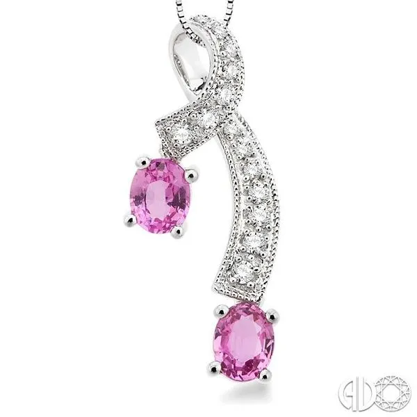 5x4MM Oval Cut Pink Sapphire and 1/6 Ctw Round Cut Diamon...