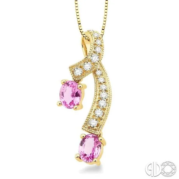 5x4MM Oval Cut Pink Sapphire and 1/6 Ctw Round Cut Diamon...