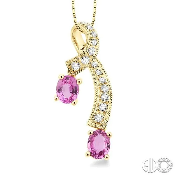 5x4MM Oval Cut Pink Sapphire and 1/6 Ctw Round Cut Diamon...