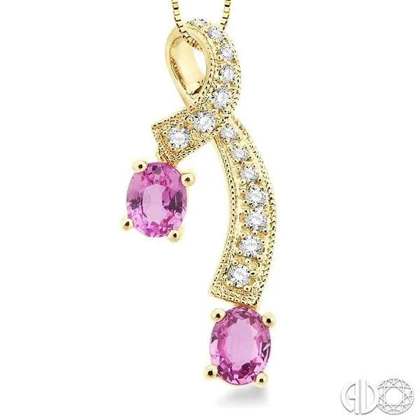 5x4MM Oval Cut Pink Sapphire and 1/6 Ctw Round Cut Diamon...