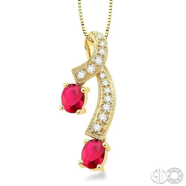 5x4MM Oval Cut Ruby and 1/6 Ctw Round Cut Diamond Pendant...