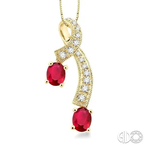 5x4MM Oval Cut Ruby and 1/6 Ctw Round Cut Diamond Pendant...