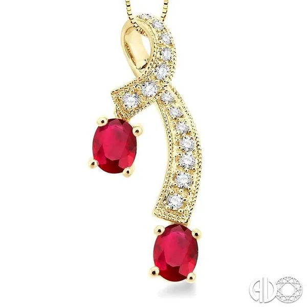 5x4MM Oval Cut Ruby and 1/6 Ctw Round Cut Diamond Pendant...