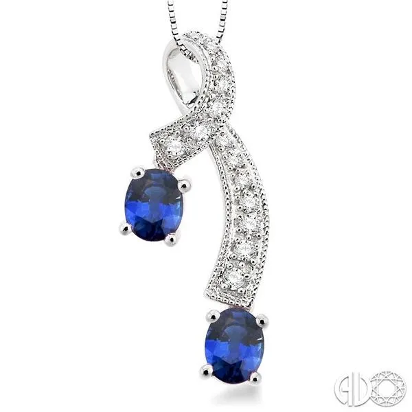 5x4MM Oval Cut Sapphire and 1/6 Ctw Round Cut Diamond Pen...