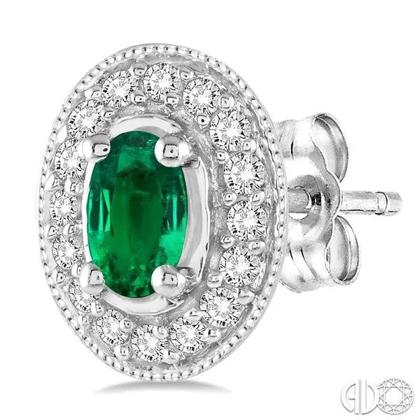 5x3MM Oval Cut Emerald and 1/4 Ctw Round Cut Diamond Earr...