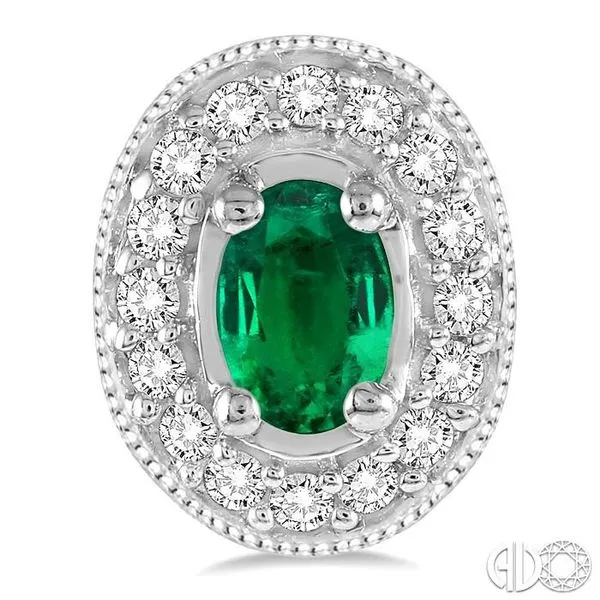 5x3MM Oval Cut Emerald and 1/4 Ctw Round Cut Diamond Earr...