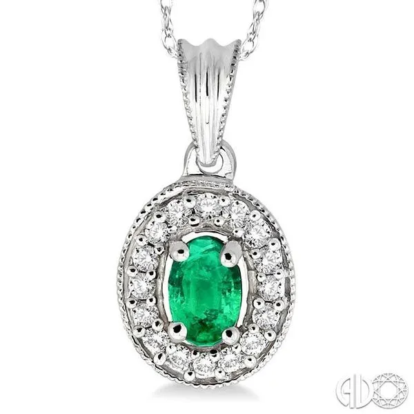 6x4mm Oval Cut Emerald and 1/5 Ctw Round Cut Diamond Pend...