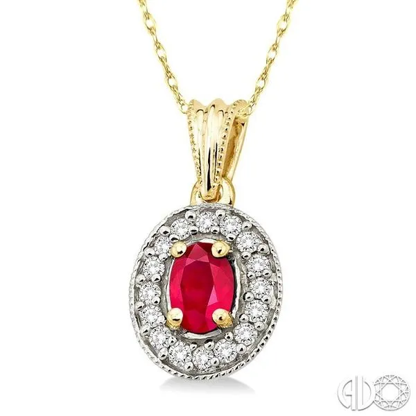 6x4mm Oval Cut Ruby and 1/5 Ctw Round Cut Diamond Pendant...
