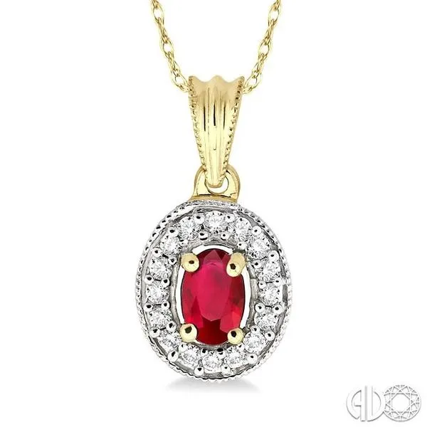 6x4mm Oval Cut Ruby and 1/5 Ctw Round Cut Diamond Pendant...