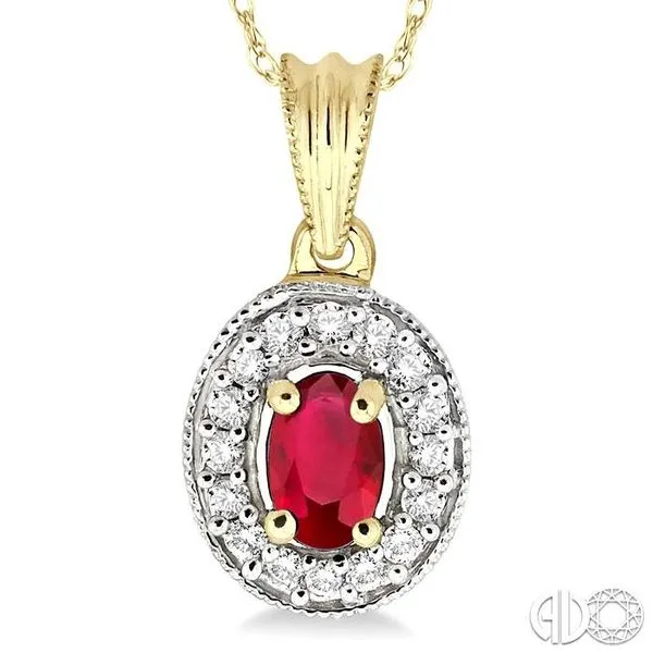 6x4mm Oval Cut Ruby and 1/5 Ctw Round Cut Diamond Pendant...