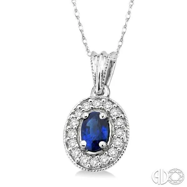 6x4mm Oval Cut Sapphire and 1/5 Ctw Round Cut Diamond Pen...