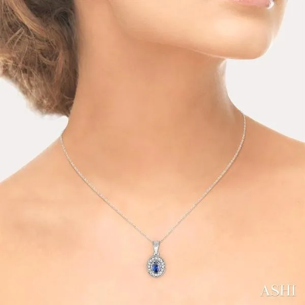 6x4mm Oval Cut Sapphire and 1/5 Ctw Round Cut Diamond Pen...
