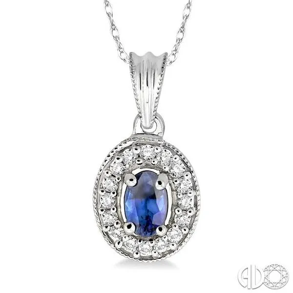 6x4mm Oval Cut Sapphire and 1/5 Ctw Round Cut Diamond Pen...