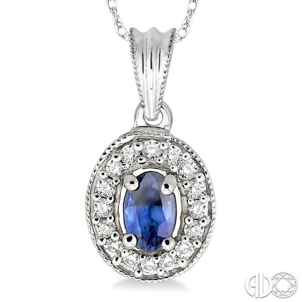 6x4mm Oval Cut Sapphire and 1/5 Ctw Round Cut Diamond Pen...