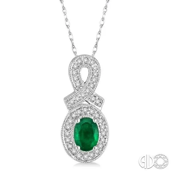 6x4 MM Oval Cut Emerald and 1/5 Ctw Round Cut Diamond Pen...