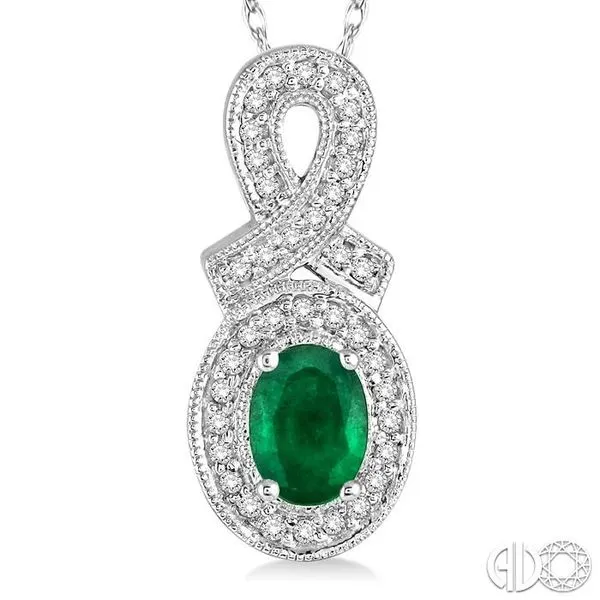 6x4 MM Oval Cut Emerald and 1/5 Ctw Round Cut Diamond Pen...