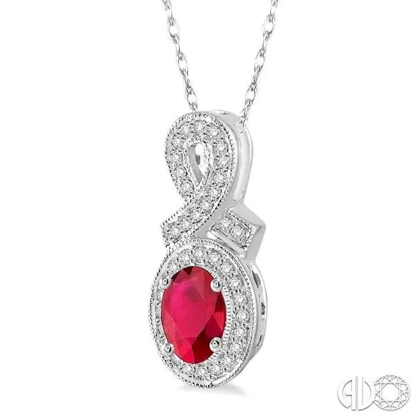 6x4 MM Oval Cut Ruby and 1/5 Ctw Round Cut Diamond Pendan...
