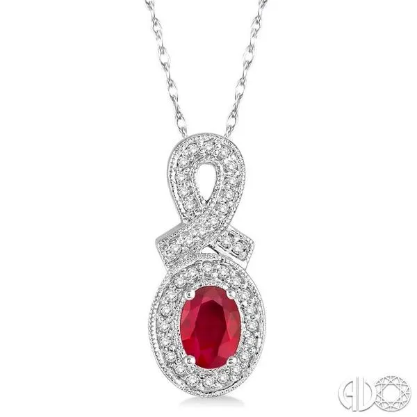 6x4 MM Oval Cut Ruby and 1/5 Ctw Round Cut Diamond Pendan...