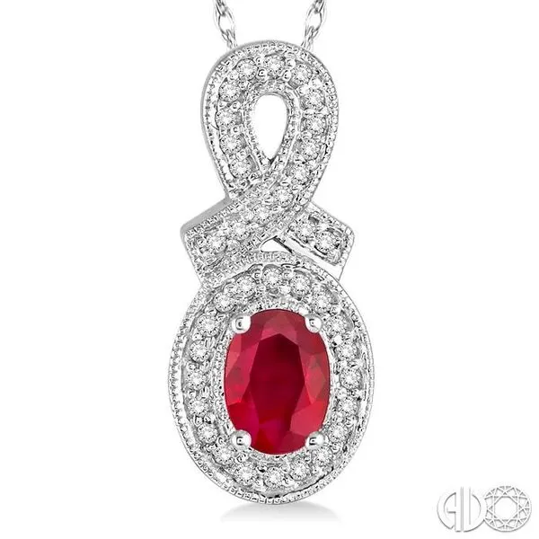 6x4 MM Oval Cut Ruby and 1/5 Ctw Round Cut Diamond Pendan...