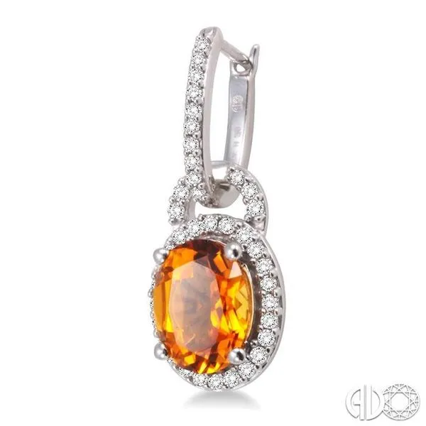 9x7mm Oval Cut Citrine and 3/8 Ctw Round Cut Diamond Earrings in 14K White  Gold