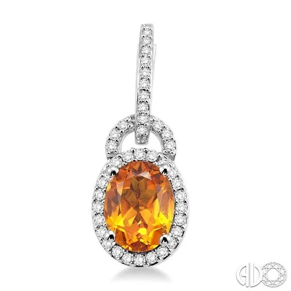 9x7mm Oval Cut Citrine and 3/8 Ctw Round Cut Diamond Earrings in 14K White  Gold