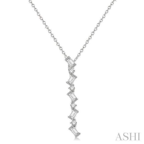 1/3 ctw Zig-Zag Baguette and Round Cut Diamond Pendant With Chain in 14K White Gold Grogan Jewelers Florence, AL
