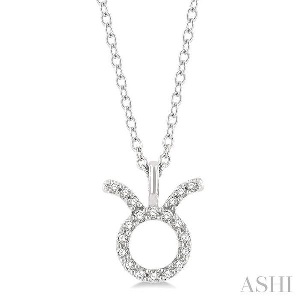 1/10 ctw Taurus Round Cut Diamond Zodiac Pendant With Chain in 10K White Gold Grogan Jewelers Florence, AL