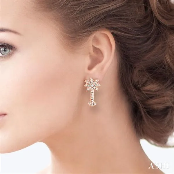 1/4 Ctw Round Cut Diamond Palm Tree Earrings in 10K Rose ...
