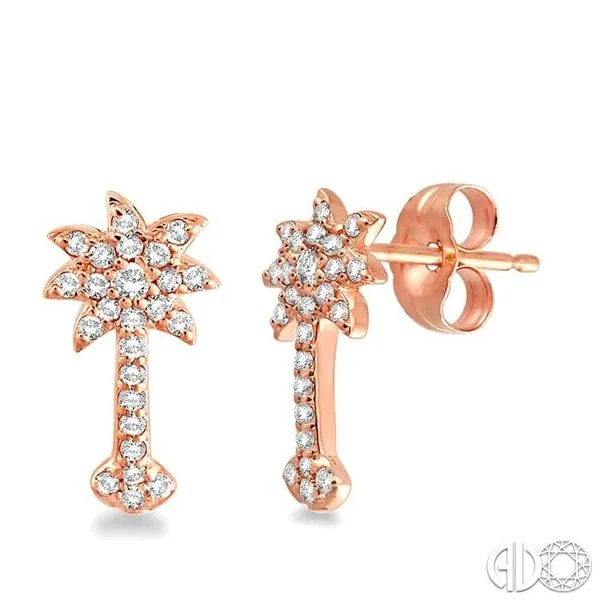 1/4 Ctw Round Cut Diamond Palm Tree Earrings in 10K Rose ...