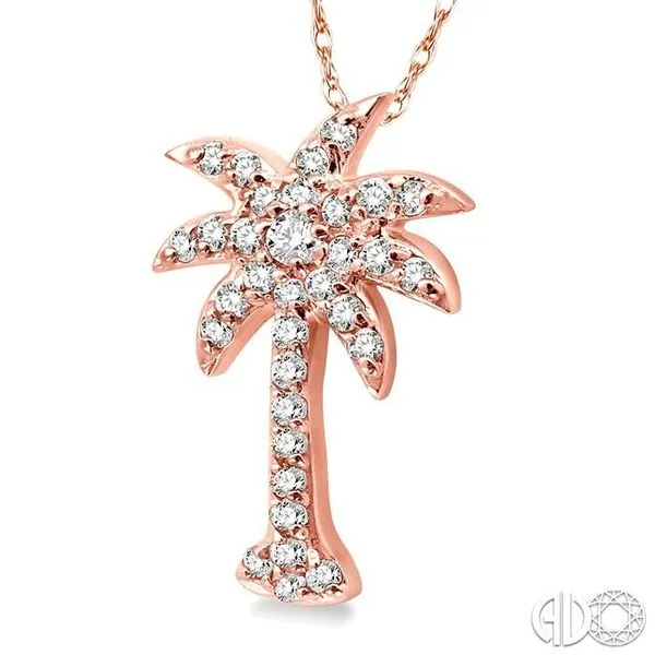 1/5 Ctw Palm Tree Round Cut Diamond Pendant in 10K Rose G...