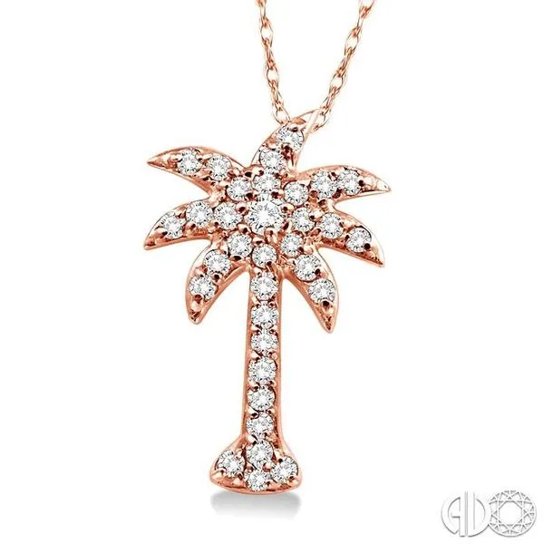 1/5 Ctw Palm Tree Round Cut Diamond Pendant in 10K Rose G...