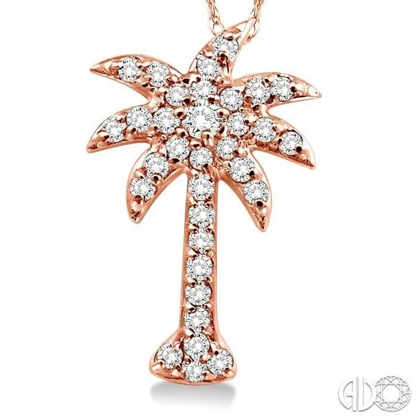 1/5 Ctw Palm Tree Round Cut Diamond Pendant in 10K Rose G...