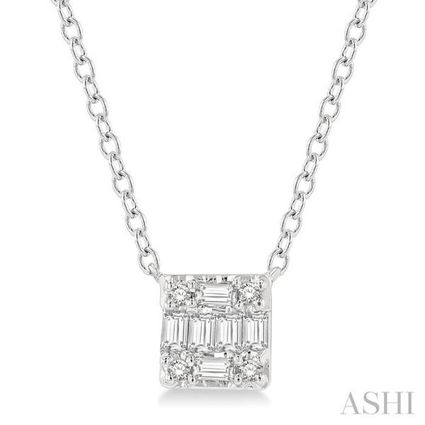 1/8 ctw Square Shape Baguette and Round Cut Diamond Petite Fashion Pendant With Chain in 14KWhite Gold Grogan Jewelers Florence, AL