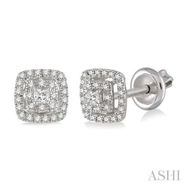 1/3 Ctw Square Shape Round Cut Diamond Fashion Earrings in 14K White Gold Grogan Jewelers Florence, AL