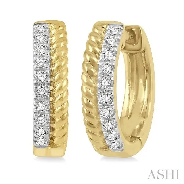 1/10 ctw Rope Bead & Round Cut Diamond Huggies Earring in 10K Yellow Gold similar item image