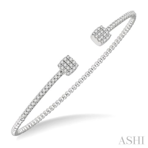 1/2 ctw Cushion Shape Open End Round Cut Diamond Stackable Cuff Bangle in 14K White Gold Grogan Jewelers Florence, AL