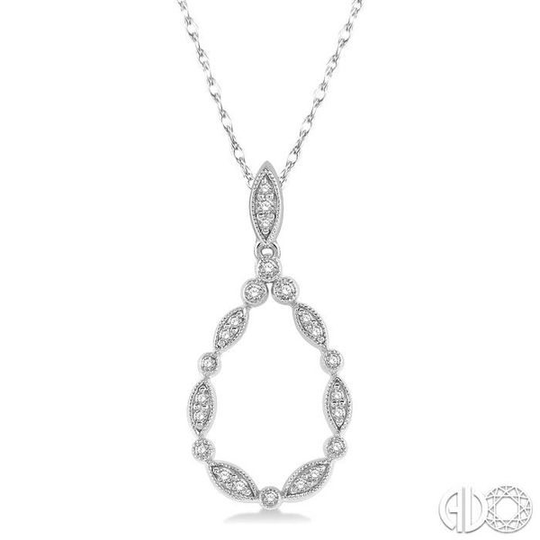 1/8 ctw Marquise Lattice Hollow Drop Round Cut Diamond Pendant With Chain in 10K White Gold Grogan Jewelers Florence, AL