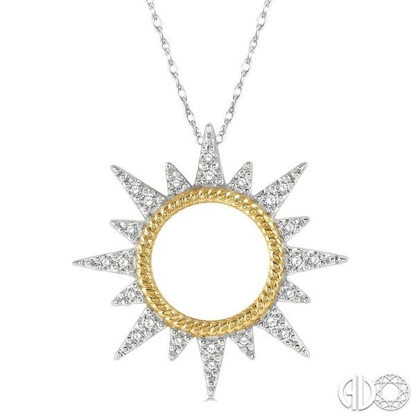 1/6 ctw Sun Motif Round Cut Diamond Pendant With Chain in 10K White and Yellow Gold Grogan Jewelers Florence, AL
