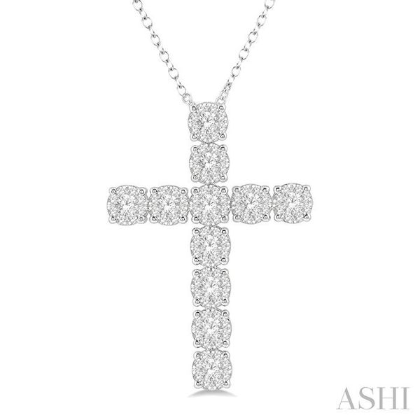 1 Ctw Lovebright Round Cut Diamond Cross Pendant in 14K White Gold with chain Grogan Jewelers Florence, AL