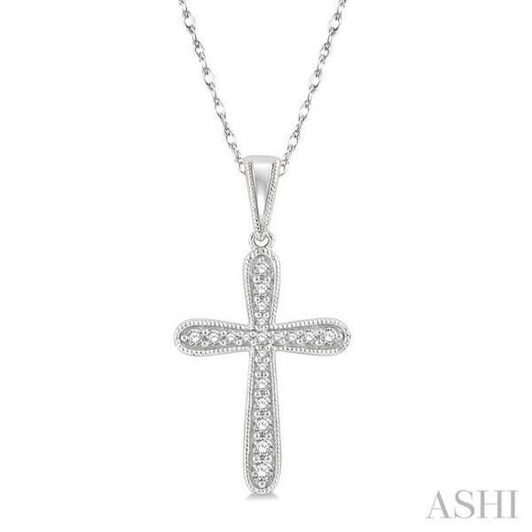 1/6 ctw Round Cut Diamond Cross Pendant With Chain in 14K White Gold Grogan Jewelers Florence, AL