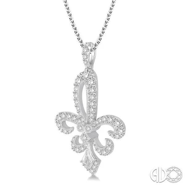 1 5/8 Ctw Round Cut Diamond Fleur De Lis Pendant in 14K W...
