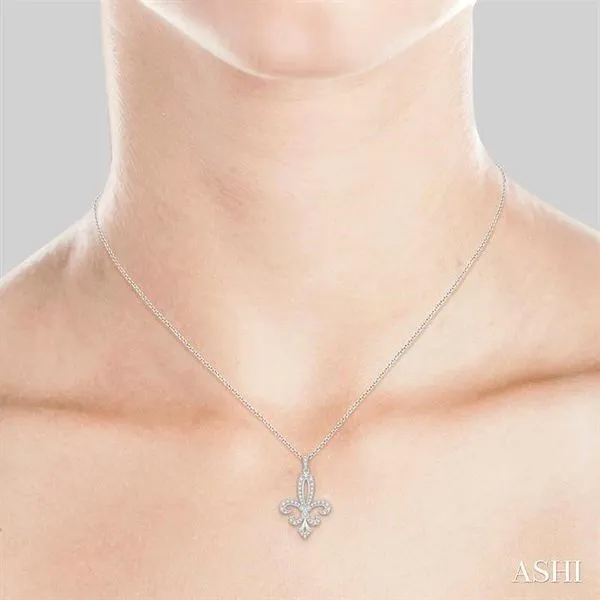 1 5/8 Ctw Round Cut Diamond Fleur De Lis Pendant in 14K W...