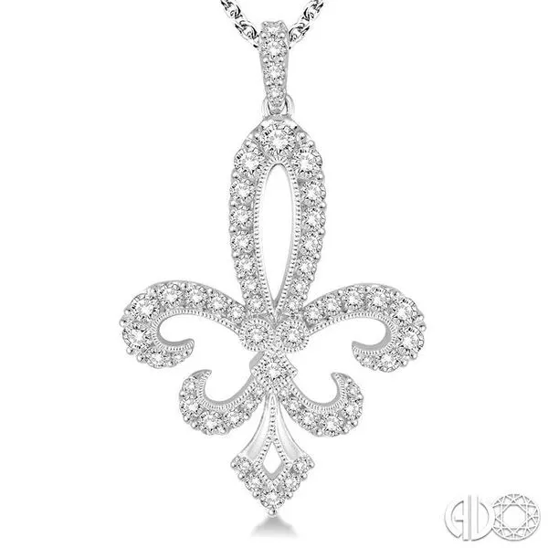 1 5/8 Ctw Round Cut Diamond Fleur De Lis Pendant in 14K W...