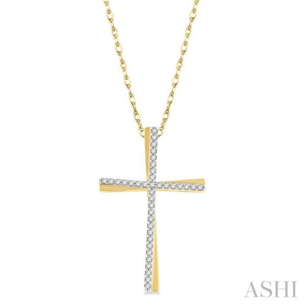 1/6 ctw Round Cut Diamond Cross Pendant With Chain in 10K Yellow Gold Grogan Jewelers Florence, AL