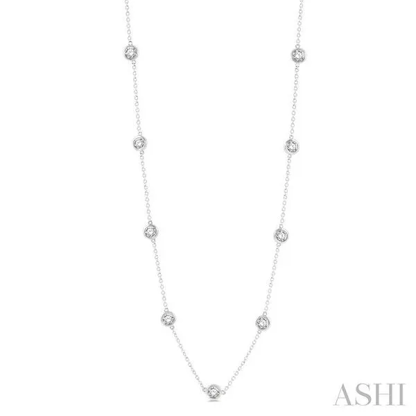 3 ctw Mini Circular Mount Round Cut Diamond Station Neckl...