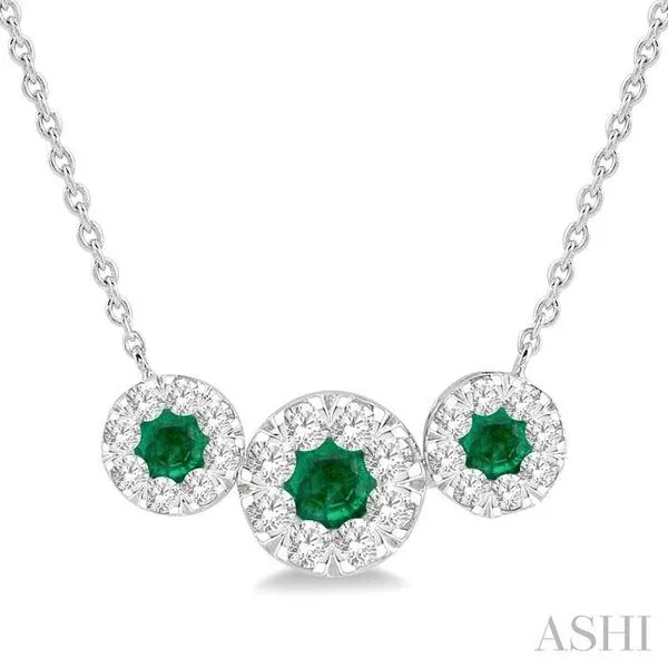 5/8 ctw Tri Stone 3.80MM & 3MM Emerald and Round Cut Diam...
