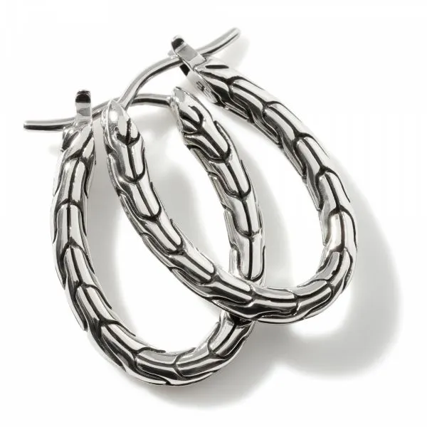 Carved Chain Small Oval Hoop Earrings
