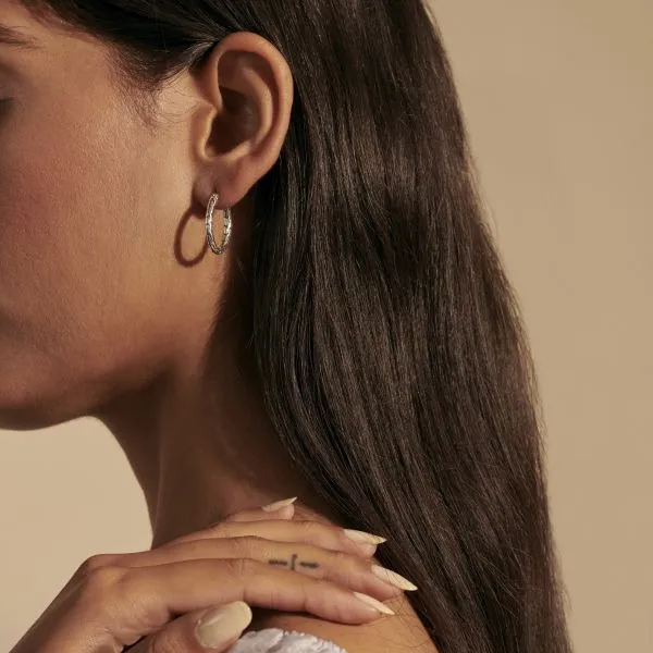 Carved Chain Small Oval Hoop Earrings