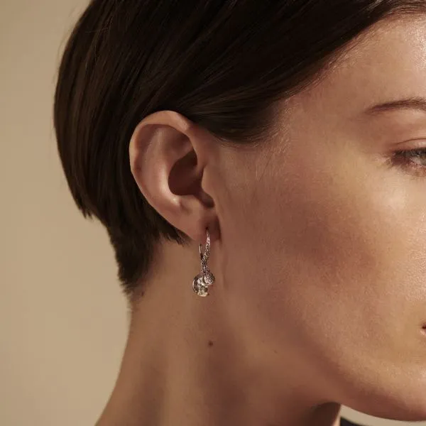 Hammered Drop Earrings with Diamonds