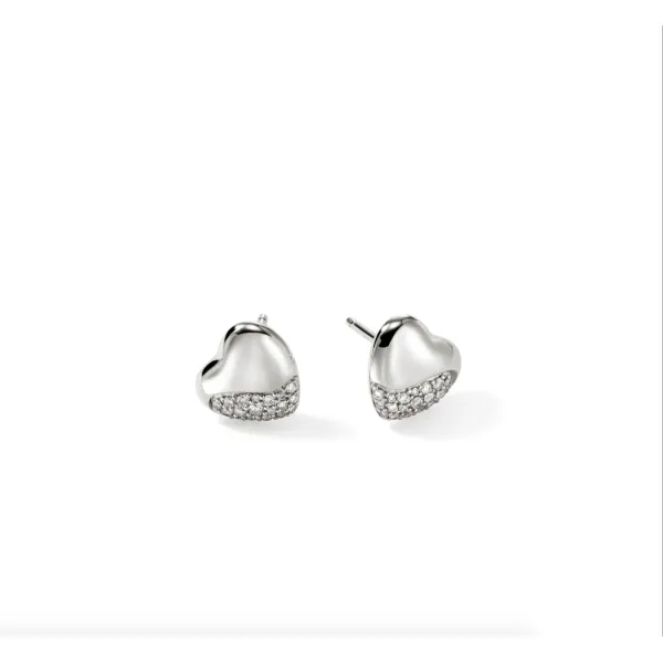 Pebble Heart Stud Earrings, Diamonds
